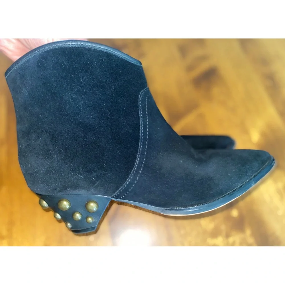 Marc Fisher LTD Rippa Black Suede Studded Heel Booties Womens 6.5M Ankle Boots